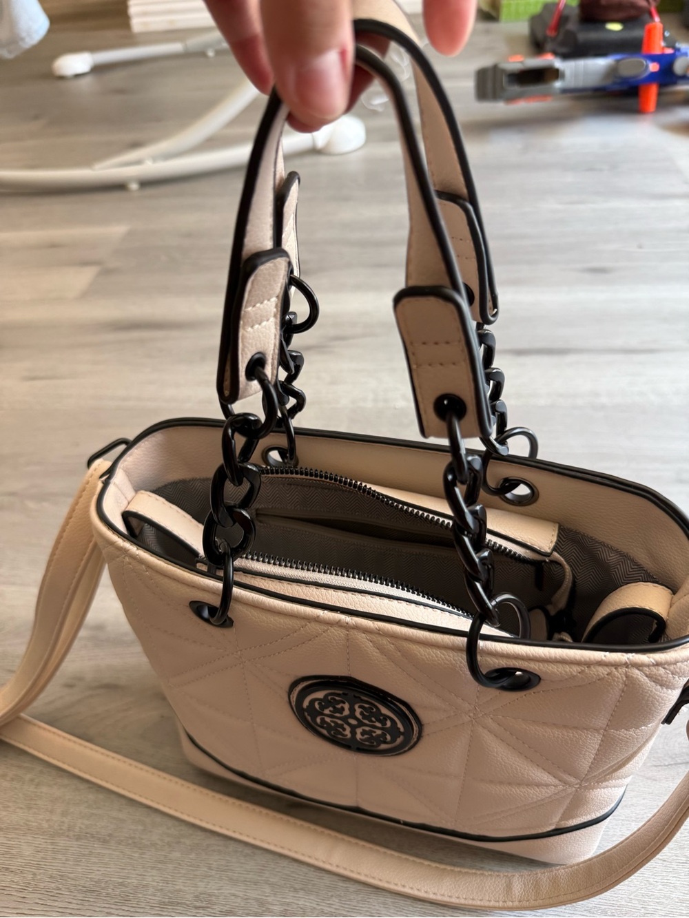 Quilted Cream Tote Bag with Black Trim - Picture 5 of 9